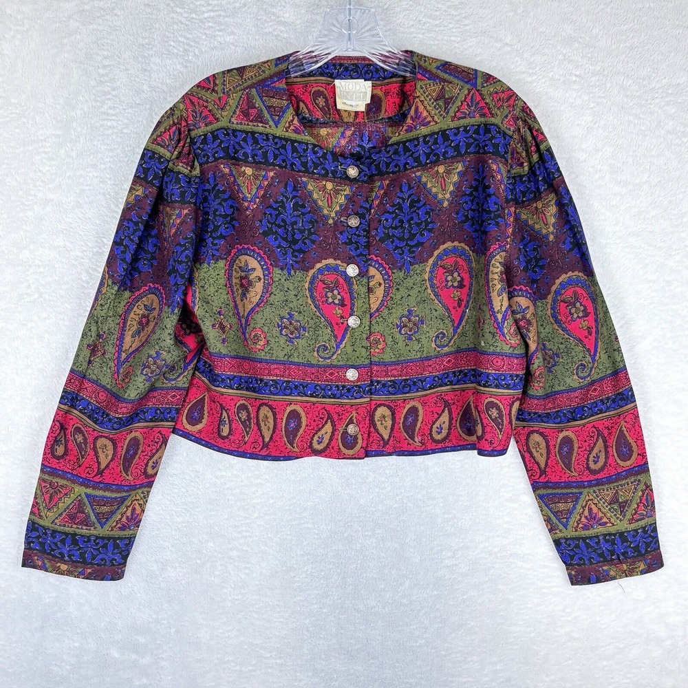 Vintage MODA INTL‎ Women's Paisley Crop Button Up Long Sleeve Size 8